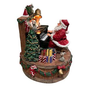 San Francisco Music Box Company Vintage Santa With Piano EUC Aprox 10" tall